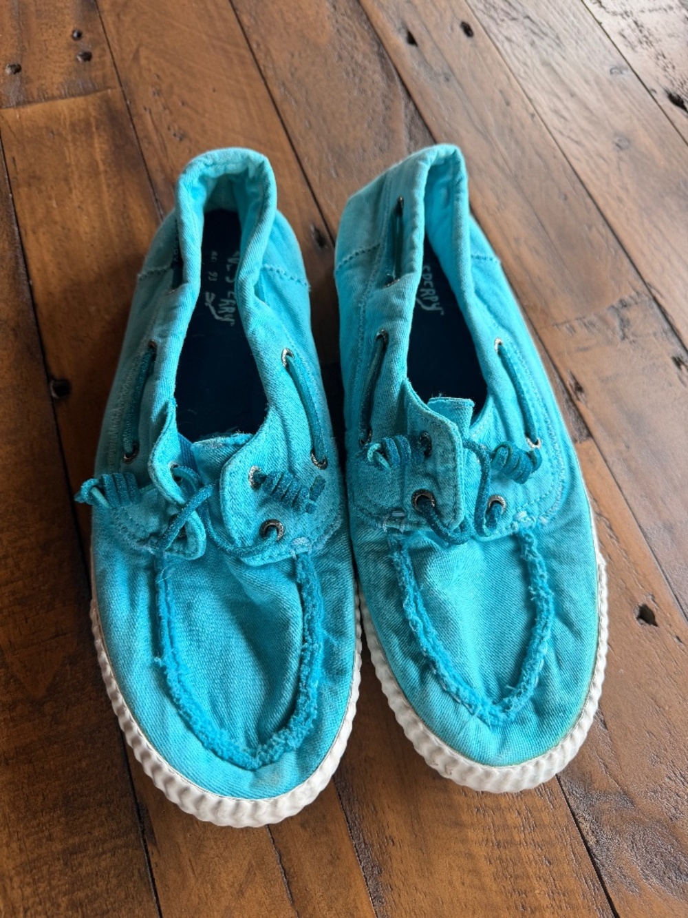 Sperry Turquoise Boat Shoes Womens 10 Canvas Slip On Casual